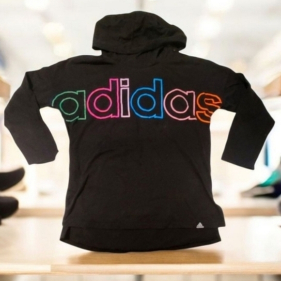 adidas Other - Adidas Kids Black Hoodie with Colorful Neon Logo Size 7/8